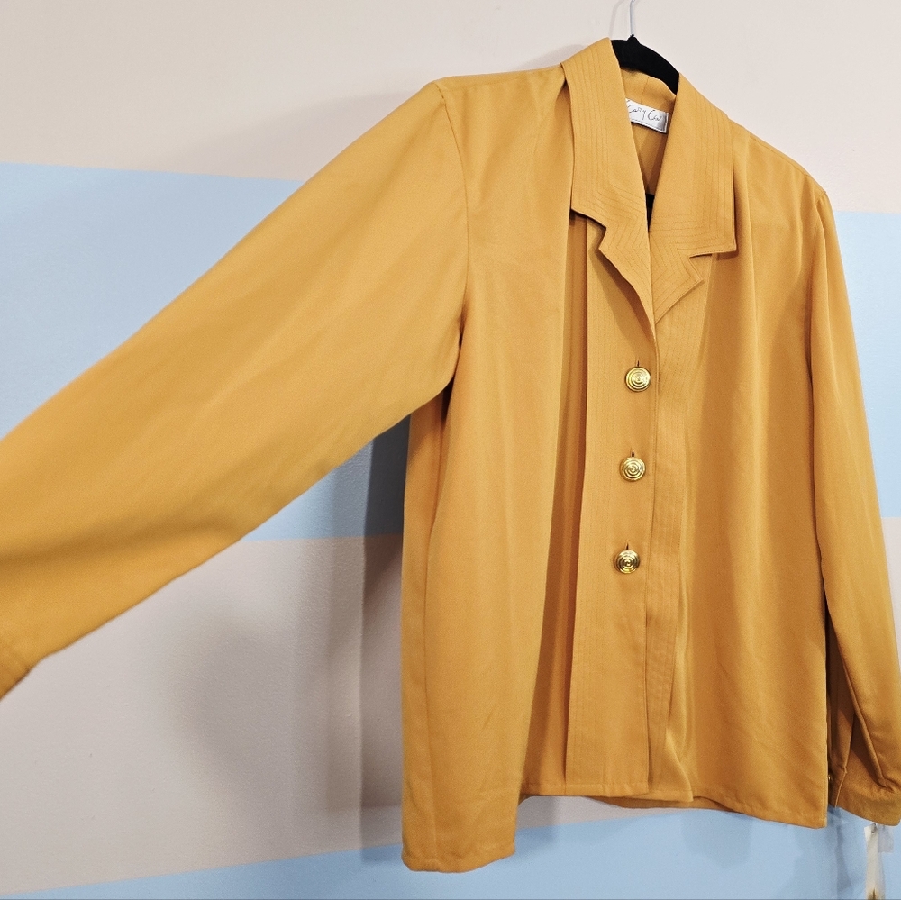 NWT Kathy Che Mustard Blouse with Gold Buttons - Picture 4 of 9